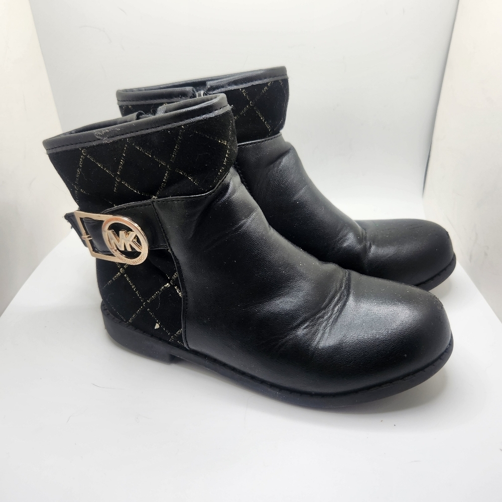 Michael Kors Little Girls Size 11 Reeta Black Ankle Zip‎ Close Boots MK Buckle